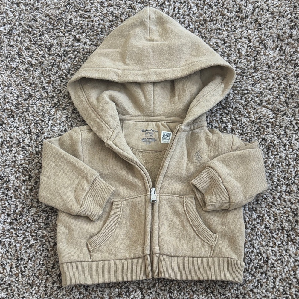 Ralph Lauren Infant Tan Tan Hooded Zip-Up Sweatshirt 3 Months